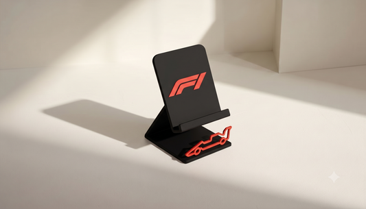 Formula 1 themed phone stand in red and black