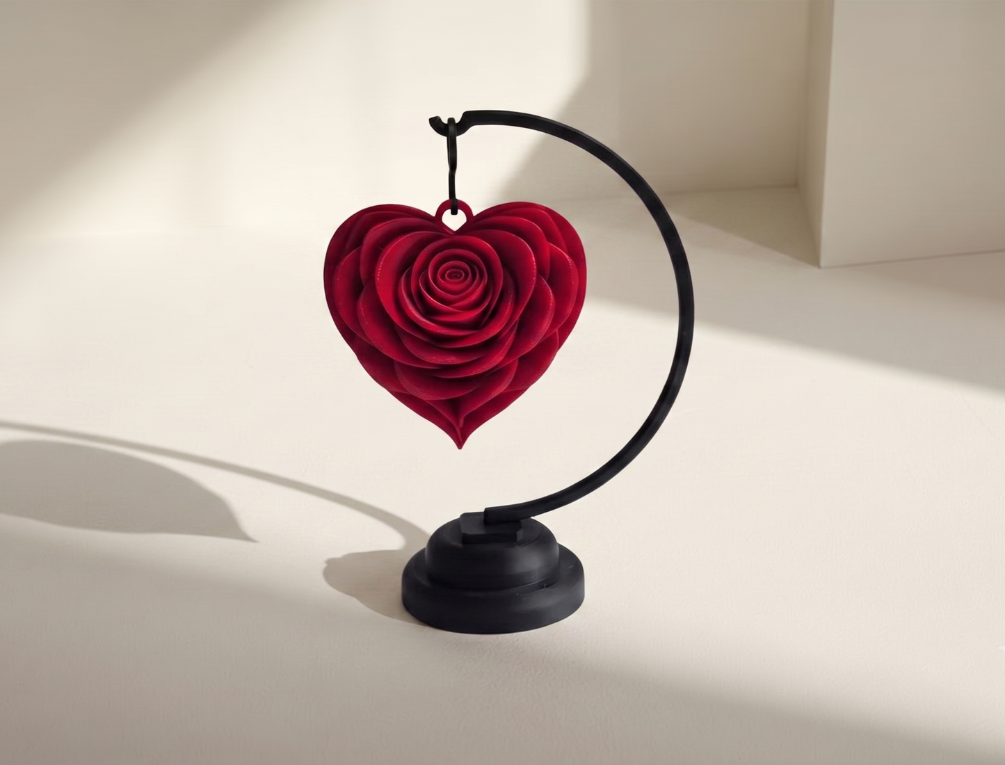 Decorative rose mounted on a display stand