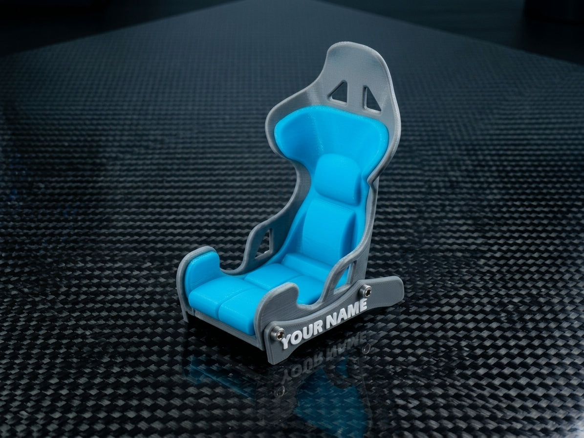 Racing seat phone holder holding a phone