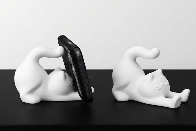 Cute Cat Phone Stand - White