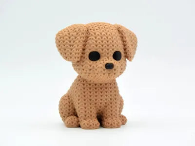 Knitted-style dog figure with crochet texture